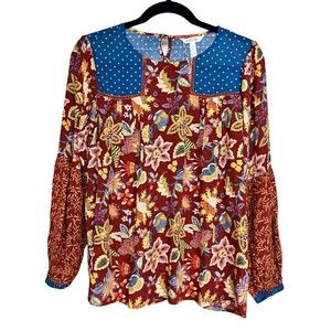 Matilda Jane Clothing Orange Red floral Garden Mums Top Women's Size Small